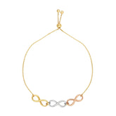 14k Tri Color Gold Infinity Charms Adjustable Bracelet, 9.25" fine designer jewelry for men and women
